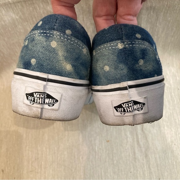 VANS OFF THE WALL Sz 8 Asher Denim Moonlight White Polka Dots Slip On Shoes - Picture 7 of 10